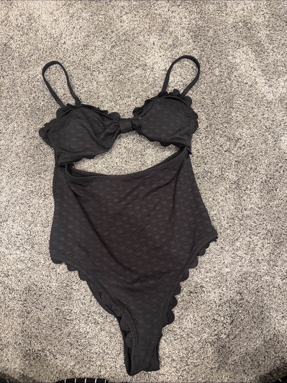 Black Textured One-Piece Swimsuit